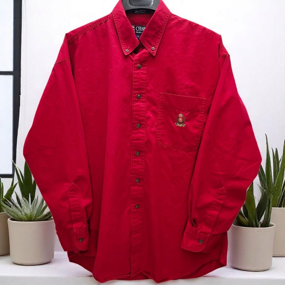 Vintage Chaps Ralph Lauren Button Down Shirt Mens Large Red Dark Academia 90s